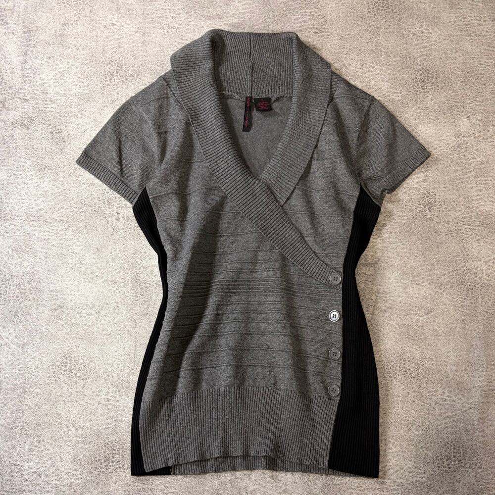 Gray Y2k Chunky Collar Wrap Sweater Top